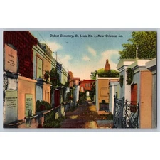 VTG Postcard  Unposted Louisiana  Linen Oldest Cemetery St. Louis No. 1 #380