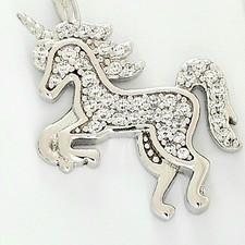 Solid 925 Sterling Silver Feisty Unicorn Pendant, Sparkling Pave Setting