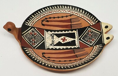 Cusco Peru Hand Painted Shallow Pottery Bird Trinket Dish Small Plate
