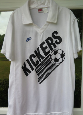 Vintage Nike Mens Soccer Kickers Uno White Black V-Neck Jersey Shirt Large #27