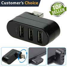 Mini 3 Port USB 2.0 Rotating Splitter Adapter Hub For PC Laptop Notebook Mac US
