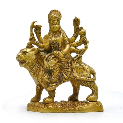 Brass Goddess Durga Maa Sherawali Ambe Rani Mata Statue Figurine Decor Idol - Foto 1 di 6