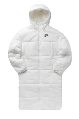 Nike Puffer Parka Jacket Hooded Snow White Classic Insulated New Coat Women  Size
