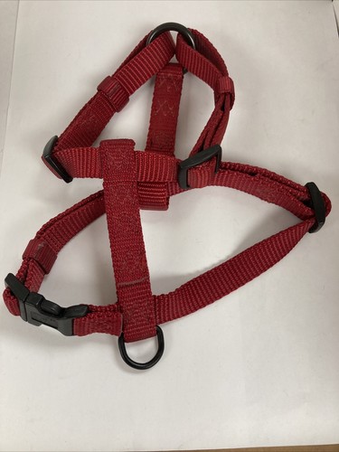 Small Dog Harness Adjustable Straps RED Nylon BLACK D-Ring - Picture 2 of 3