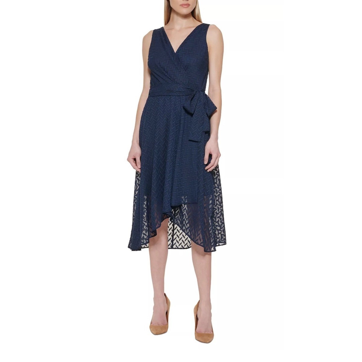 tommy hilfiger women's chiffon midi dress Tommy Hilfiger Women's Sheer Long Sleeve Flounce Hem Midi Dress