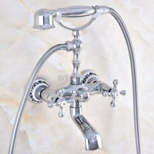 Chrome Brass Bathroom Wall Mount Clawfoot Bath Tub Faucet Handheld Shower