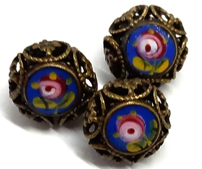 RARES BOUTONS XIX EME EN PORCELAINE EMAILLEE SUR LAITON DIAMETRE 1 CM - Photo 1/4
