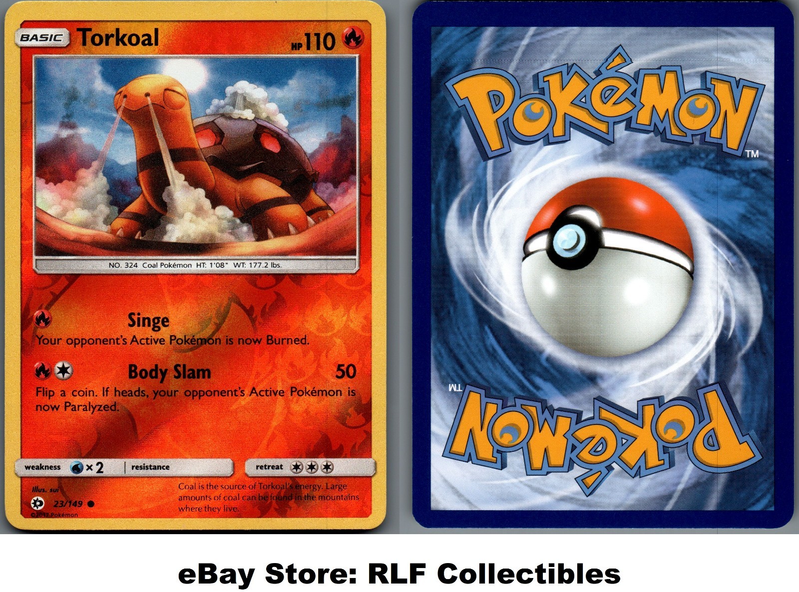 2017 Pokemon, Sun & Moon Base, #23/149 Torkoal, Reverse Holo Common