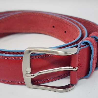 Vera Pelle Leather Belt Women's 44 Red Light Blue Italy 