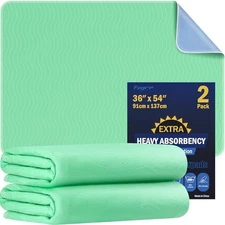 2 Pack 36x54 Extra Heavy Absorbency Washable Underpads Waterproof Bed Pads