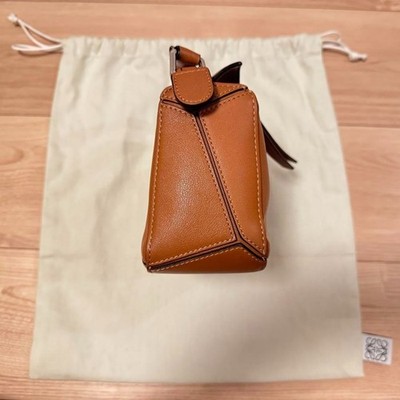 Authentic Loewe Mini Puzzle Bag Leather 2 Way Shoulder Bag Tan