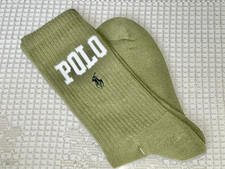 AUTHENTIC POLO COTTON BLEND CREW SOCKS RALPH LAUREN  SAGE GREEN RIB  MEN 10-13