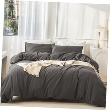 100 Washed Cotton Duvet Cover King 104"x90" Solid Dark Grey no Comforter 