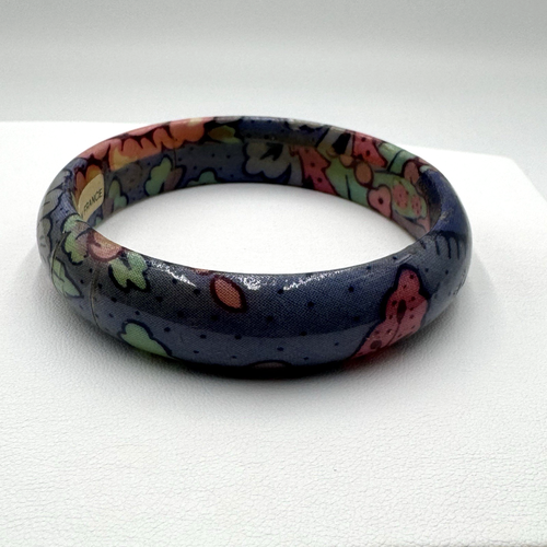 Vtg 70s Les Olivades Bangle Bracelet Blue Multi Color Roses Floral Unique France - Picture 5 of 24