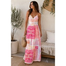 Coco + Jaimeson Pink Patchwork Lace Boho Maxi Dress Size Small Romantic Dreamy