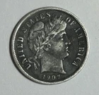 1907 P Barber Dime 90% Silver US Coin 10c  XF Full Liberty