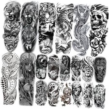 20 Sheets Tiger Lion Flower Full Arm Temporary Tattoos For Men SleeveDragon