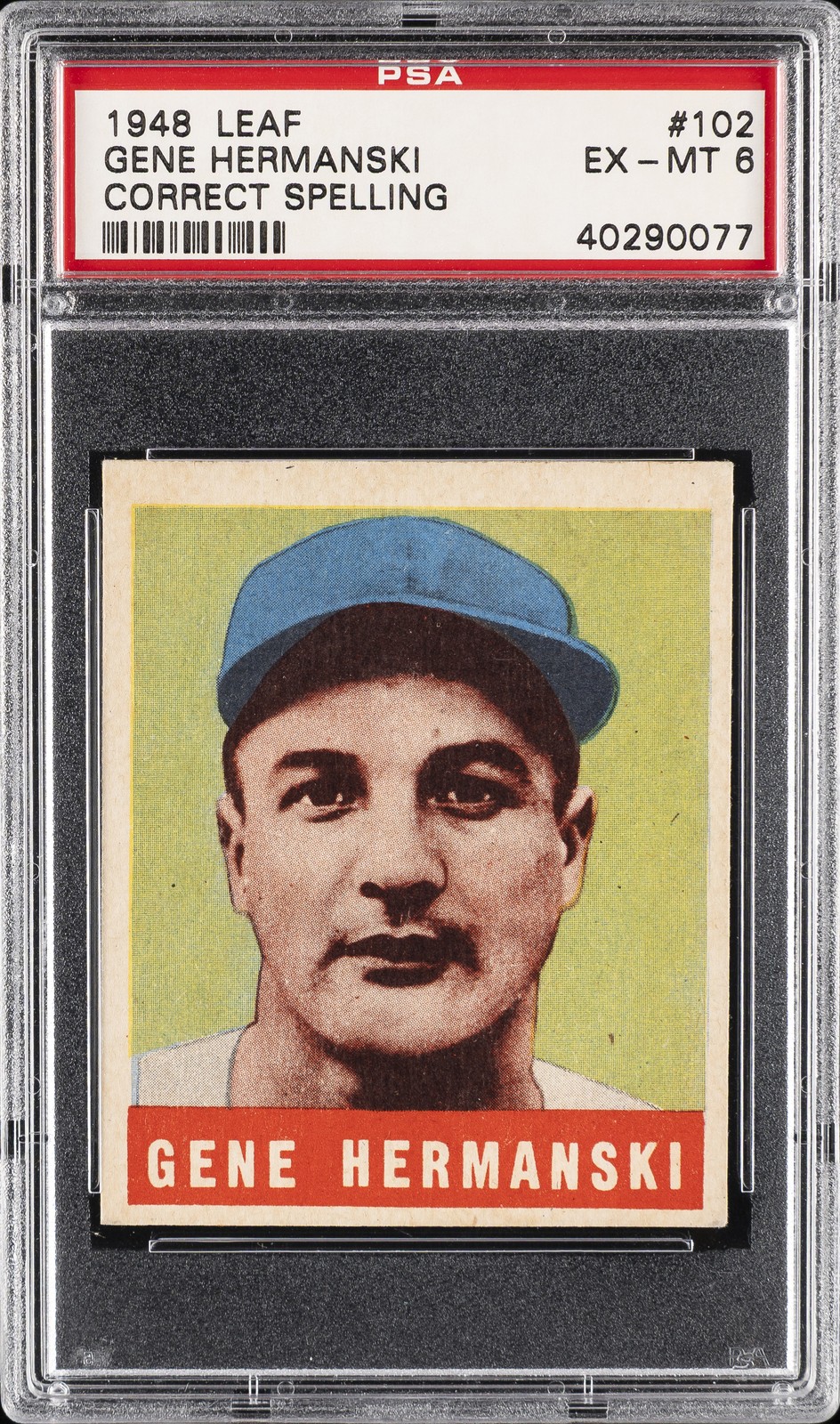 1948 LEAF CORRECT SPELLING #102 GENE HERMANSKI PSA 6