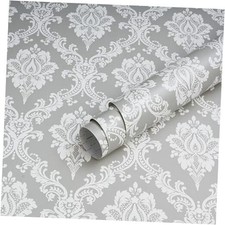 Peel and Stick Wallpaper Contact Paper for Cabinets 17.7" x 78" Grey and White