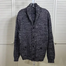 J. Crew Men's Marled Black & White Cotton Shawl Collar Cardigan Large