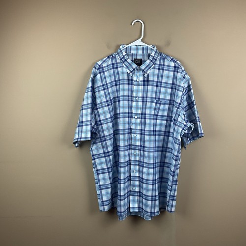 Jos A Bank Button Down Shirt Mens XXL Blue Plaid Traditional Fit S/S Cotton