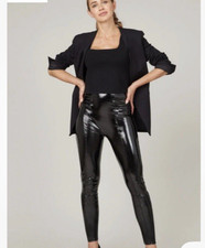 SPANX Faux Patent Leather Liquid Gloss LEGGINGS Shiny Black Size Small Pull On