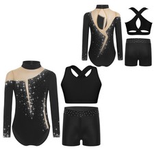 Kids Girls Dancewear Dance Set Gymnastics Outfit Performance Exercises Bodysuit
