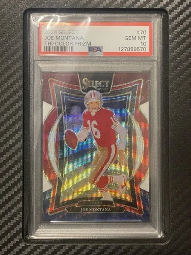 2024 PSA 10 Joe Montana #70 Tri-Color Prizm #’d/299 Panini Select NFL Football