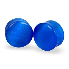 Blue Cat Eye Stone Double Flare Plugs (STN-665) set ear gauges PICK SIZE