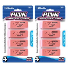 BAZIC Products Pink Bevel Block Erasers, 4 Count, 2-Pack Latex-free and PVC-fr