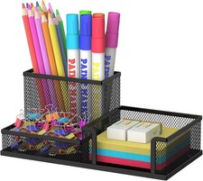 Pen Holder Desk Organizer, Office Supplies Pencil Holder with 3 Compartments, De