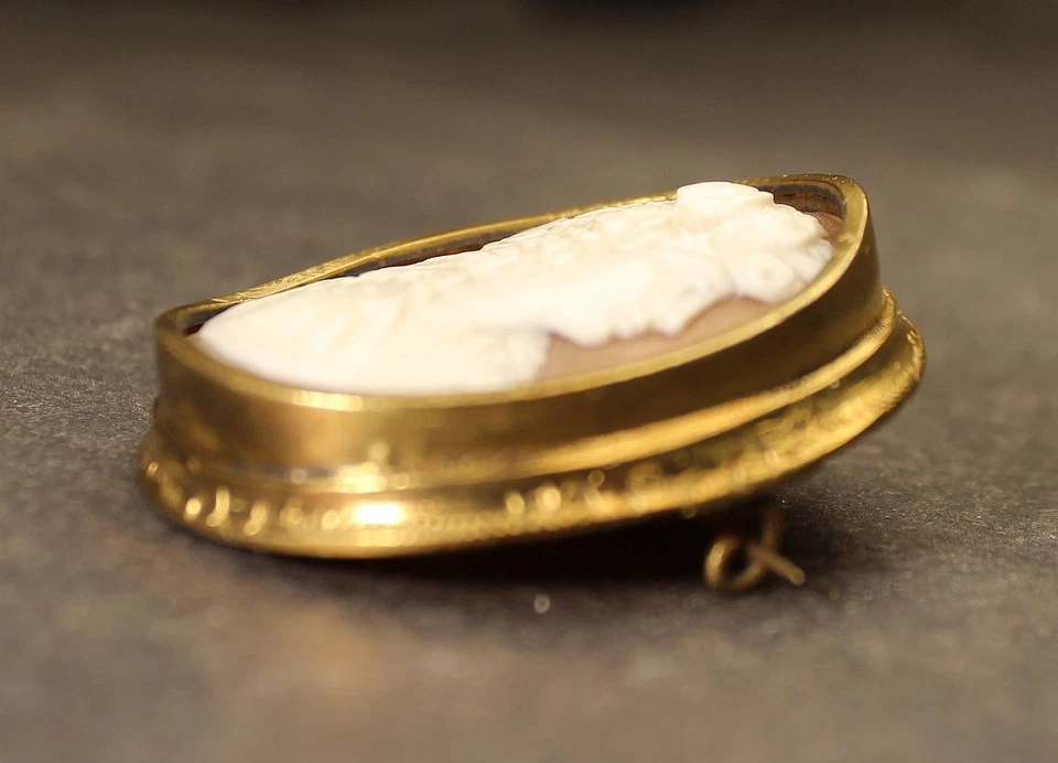 Original Antike Biedermeier Schmuck Brosche Muschel Camee Kamee Cameo Gemme - Bild 3 von 4