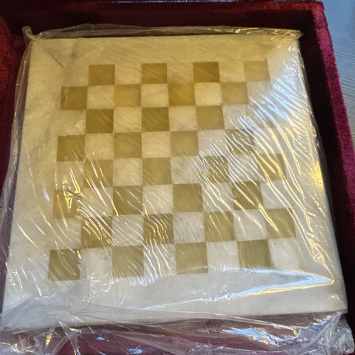 Vintage Chess Set with Stone Pieces and Board in Red Velvet Box - Picture 7 of 10
