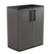 Armoire basse Grise 2 portes 1 étagère 68x37h84 cm