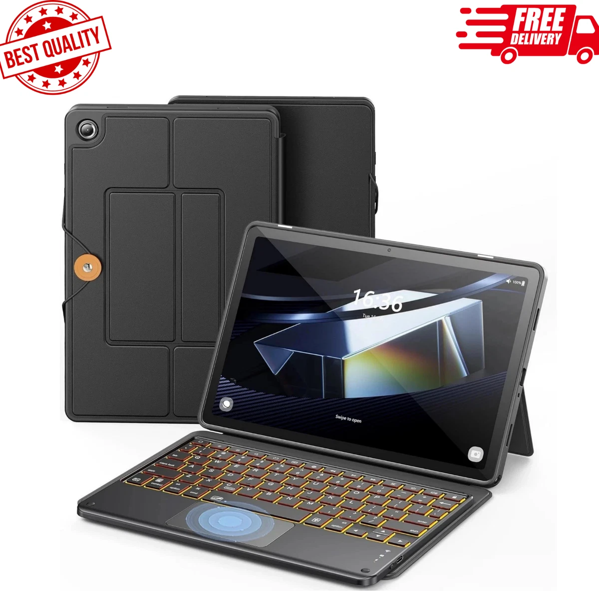 HEUCYL Custodia con Tastiera Touchpad per Samsung Galaxy Tab A7 Modello 10,4 Pollici 2020 (SM-T500/T505/T507), Tastiera Bluetooth Rimovibile Retroilluminata 7 Colori Custodia Ultrasottile,Nero