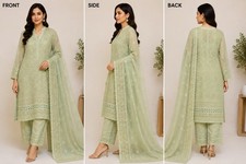 Women s Mint Green Embroidered Kurta Pants Dupatta 4 Piece Pakistani Set A30