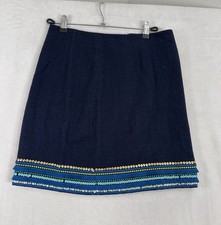 Talbots Skirt 4 Petite Short A-Line Navy Blue Sequins Textured Cotton Stretch 4P