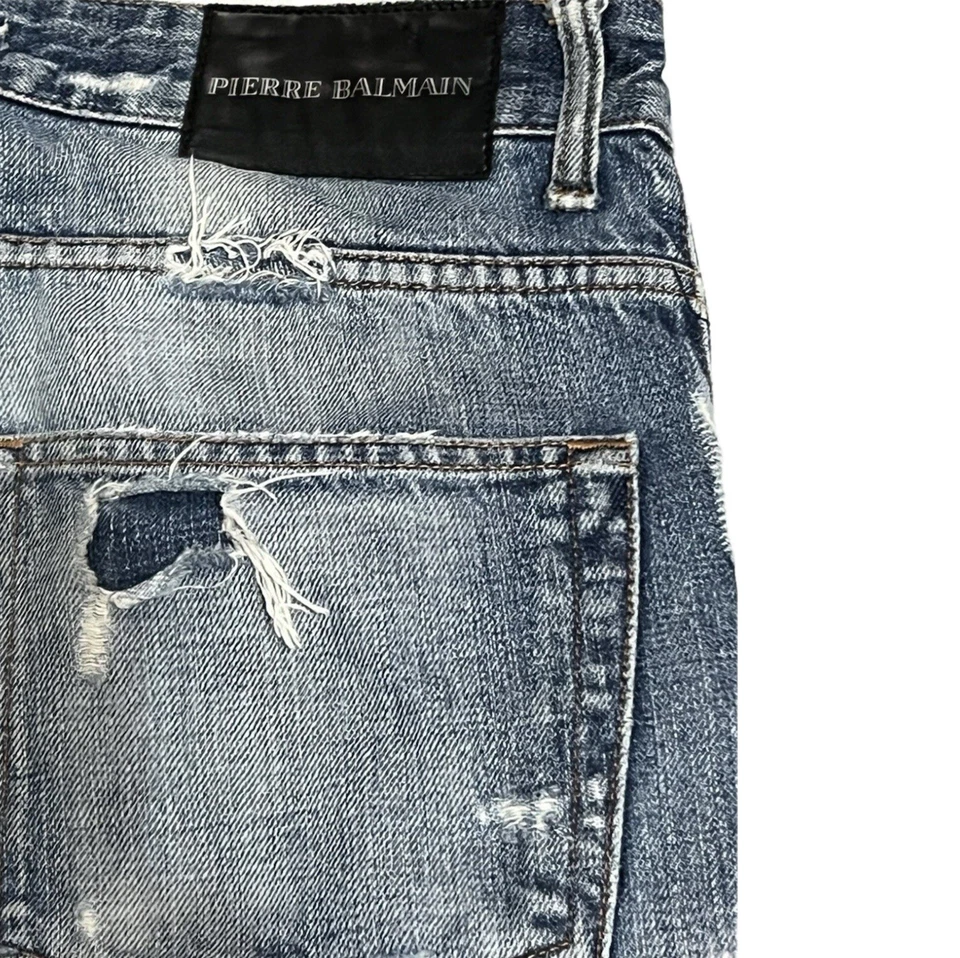 Винтажные состаренные узкие синие джинсы из денима Pierre Balmain размер талии 32 - Изображение 3 из 4