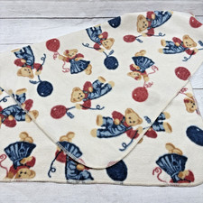Vintage Blue Jean Teddy Bear Balloons Fleece Baby Blanket 32"x43" Crib Swaddle
