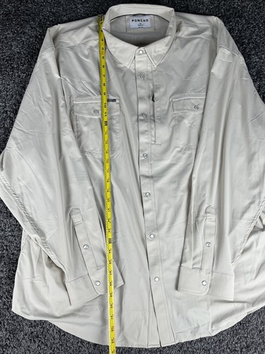 Poncho Mens Button Down Shirt 3XL Cream Beige Regular Fit Stretch Pearl Snap - Picture 13 of 13