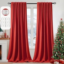 Christmas Back Tab Blackout Curtain 96 Inch Long 2 52"W x 96"L Pack of 2 Red