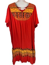 National Since 1952 Red Multi 100% Cotton Tiered Muumuu Housedress Size 2X Comfy