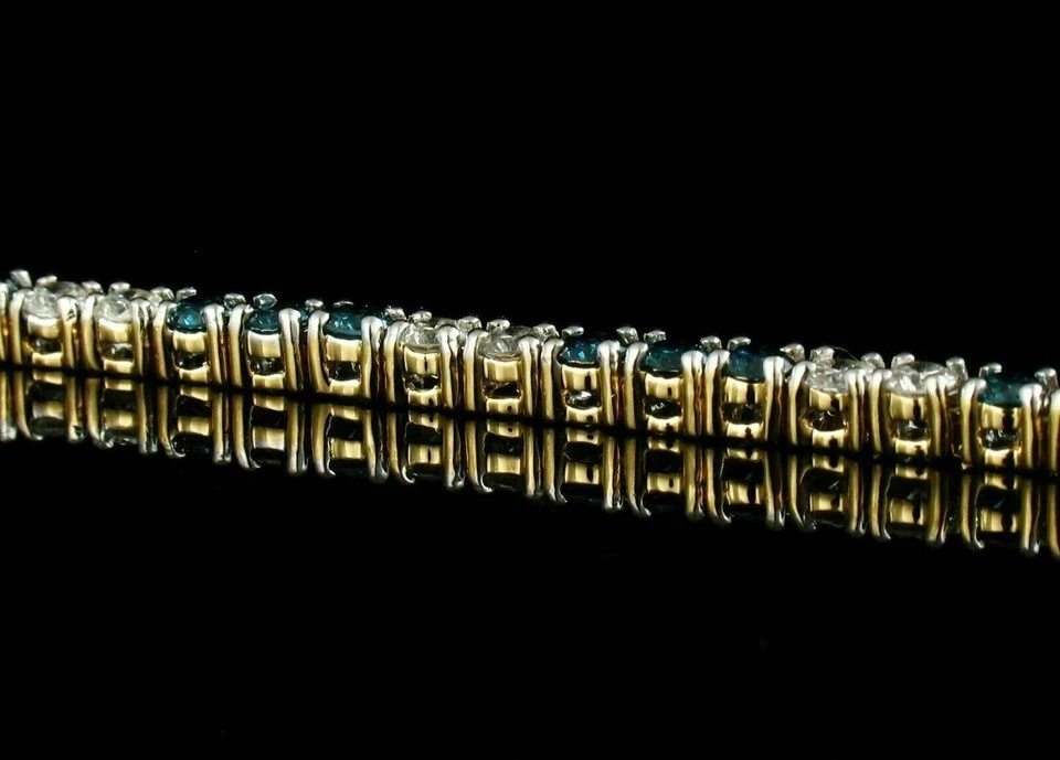 6 Ct Rundschliff Simulierter London Blau Topas Fancy Armband 14K Gelb Vergoldet - Bild 4 von 4