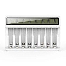 POWEROWL 8 Bay AA AAA Battery Charger with LCD Display (USB Quick White