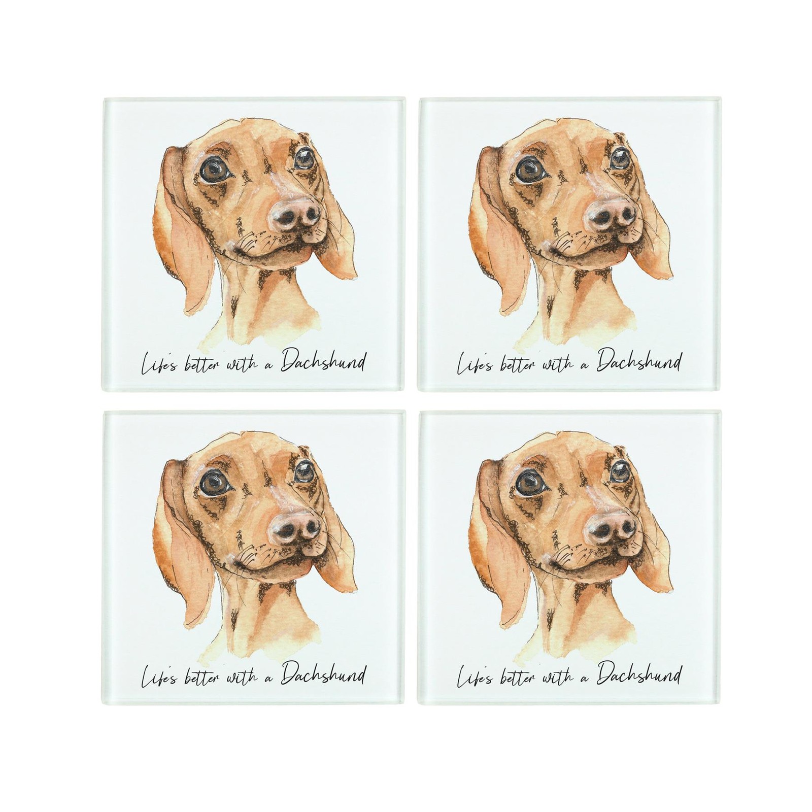 Dachshund Coaster Set - Life's Better With a Dog Glass Square Coasters Gift