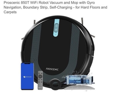 Proscenic 850T Robotic Vacuum & Mop Cleaner w/ WiFi Black - New Open Box