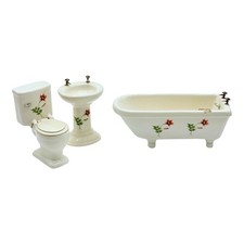 Dollhouse Miniature Melody Jane Porcelain Bathroom Suite Set Sink Bathtub Toilet
