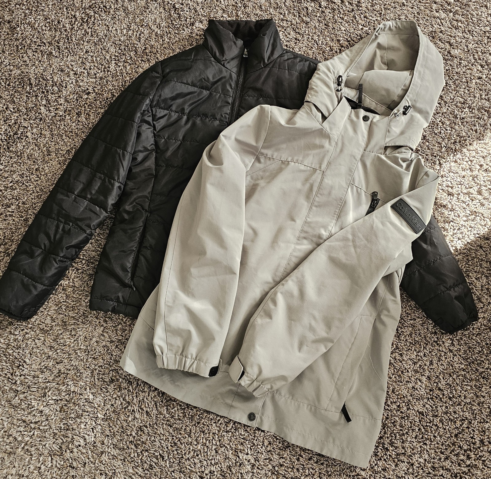 Women's Calvin Klein 2 Part Gray Hooded Coat and Black Puffe