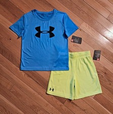 NEW Under Armour Little Boy Tee  Short Set, Blue/Neon sz 6 