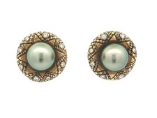 Alex Sepkus 18k Gold 10.5mm Tahitian Pearl w/ Diamond Detailed Button Earrings